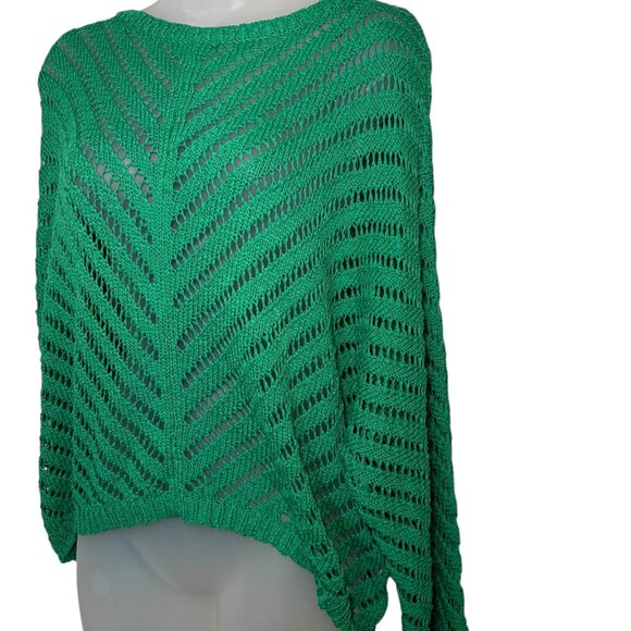 Sadie & Sage Emerald Open Knit Sweater Medium NWT Boho Crochet Pullover - Picture 3 of 7
